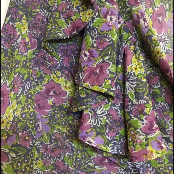 Anthro Fei Floral Tie Bow Silk Ruffle Blouse Tank - Picture 6 of 8